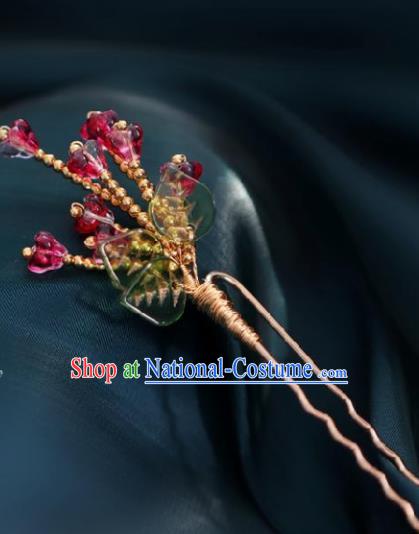 Chinese Handmade Princess Rosy Beads Hairpins Ancient Hanfu Hair Accessories for Women