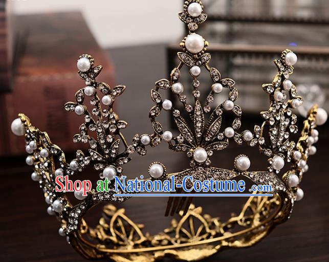 Top Handmade Baroque Princess Round Royal Crown Wedding Bride Hair Accessories for Women