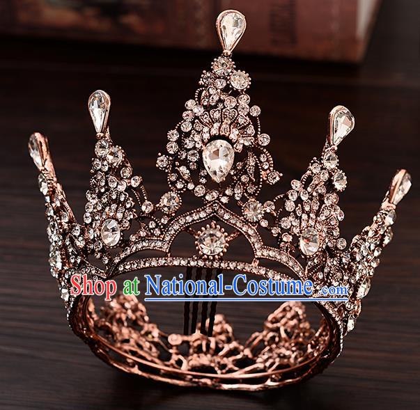 Top Handmade Baroque Princess Crystal Round Royal Crown Wedding Bride Hair Accessories for Women