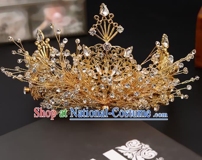 Top Handmade Baroque Princess Golden Royal Crown Wedding Bride Hair Accessories for Women