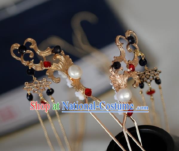 Chinese Handmade Princess Golden Tassel Hairpins Ancient Hanfu Hair Accessories for Women