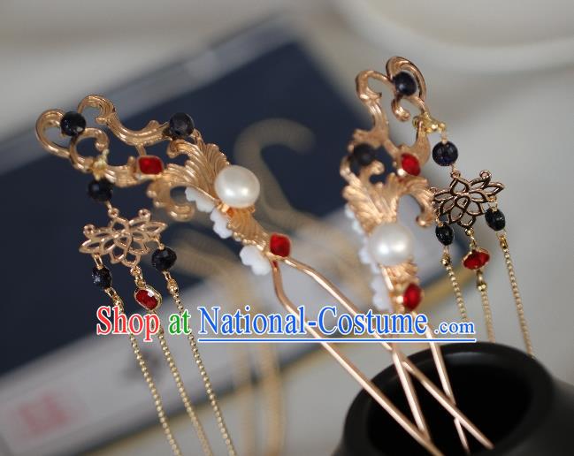 Chinese Handmade Princess Golden Tassel Hairpins Ancient Hanfu Hair Accessories for Women