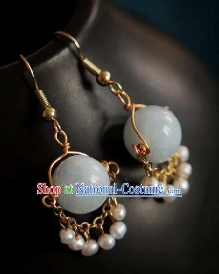 Chinese Traditional Hanfu Pearls Tassel Earrings Handmade Ear Jewelry Accessories for Women