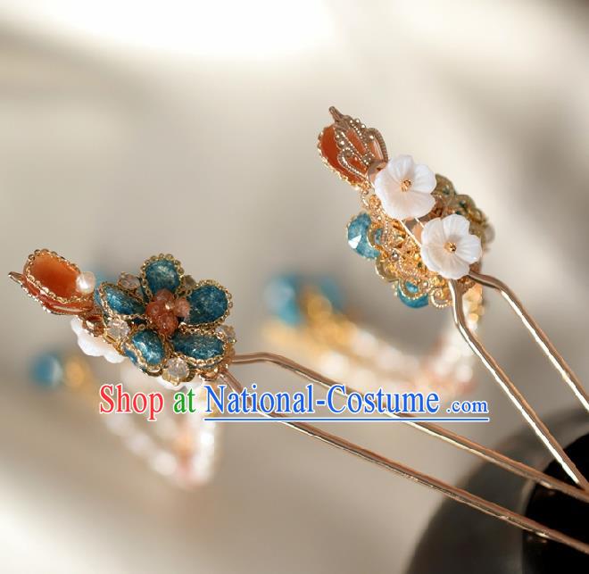 Chinese Handmade Princess Agate Plum Hairpins Ancient Hanfu Hair Accessories for Women