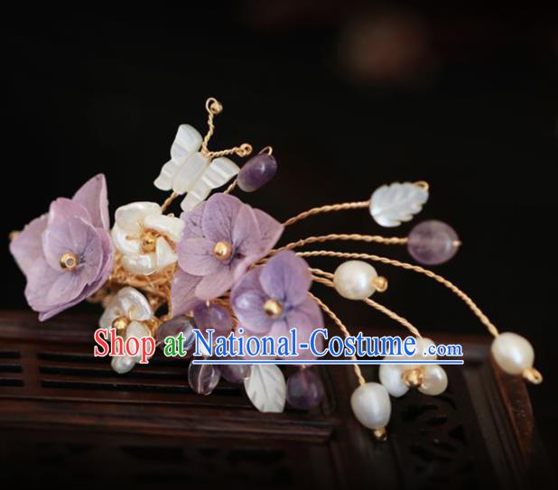 Chinese Handmade Ming Dynasty Princess Lilac Flower Hair Claw Hairpins Ancient Hanfu Hair Accessories for Women