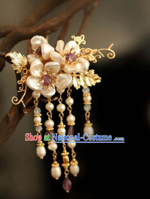 Chinese Handmade Ming Dynasty Princess Shell Tassel Hairpins Ancient Hanfu Hair Accessories for Women