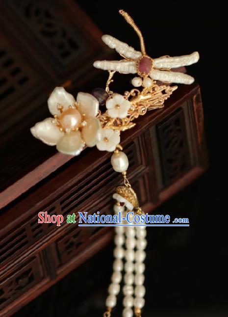 Chinese Handmade Ming Dynasty Princess Shell Dragonfly Hairpins Ancient Hanfu Hair Accessories for Women