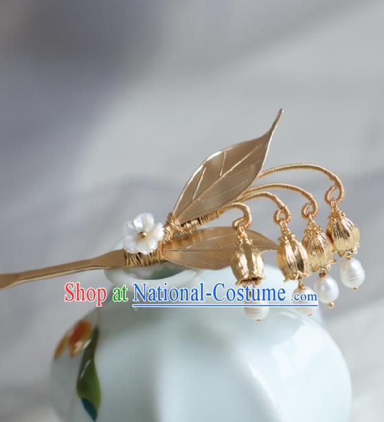 Chinese Handmade Ming Dynasty Princess Golden Leaf Hairpins Ancient Hanfu Hair Accessories for Women