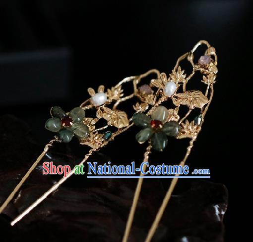 Chinese Handmade Ming Dynasty Princess Jade Plum Hairpins Ancient Hanfu Hair Accessories for Women