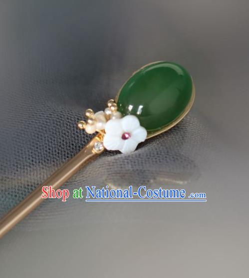 Chinese Handmade Ming Dynasty Princess Green Gem Hairpins Ancient Hanfu Hair Accessories for Women