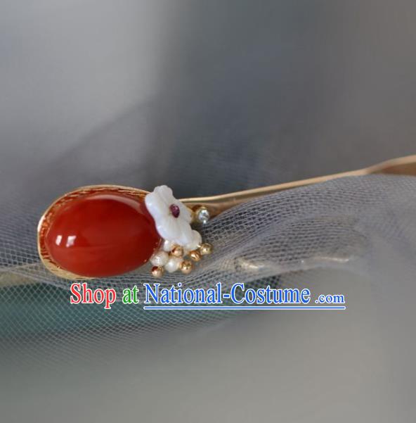 Chinese Handmade Ming Dynasty Princess Red Gem Hairpins Ancient Hanfu Hair Accessories for Women