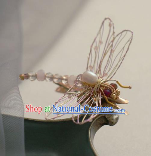 Chinese Handmade Ming Dynasty Princess Pink Dragonfly Hair Claw Hairpins Ancient Hanfu Hair Accessories for Women