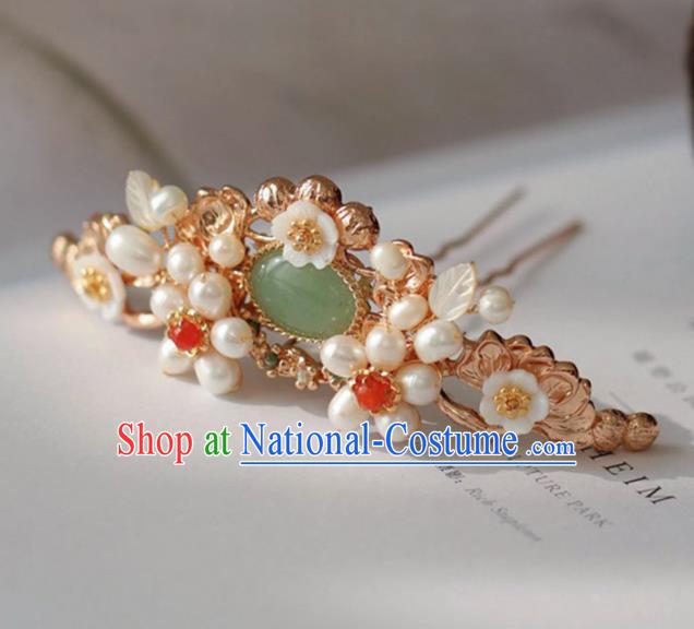 Chinese Handmade Ming Dynasty Princess Pearls Golden Hairpins Ancient Hanfu Hair Accessories for Women