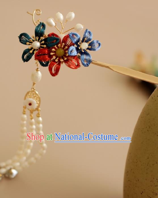 Chinese Handmade Tang Dynasty Princess Pearls Tassel Hairpins Ancient Hanfu Hair Accessories for Women