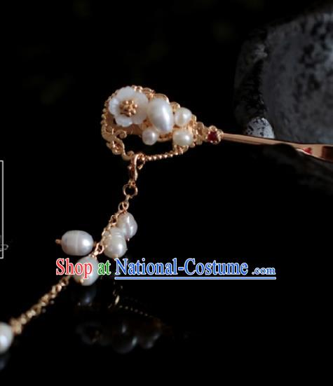 Chinese Handmade Tang Dynasty Princess Pearls Golden Hairpins Ancient Hanfu Hair Accessories for Women