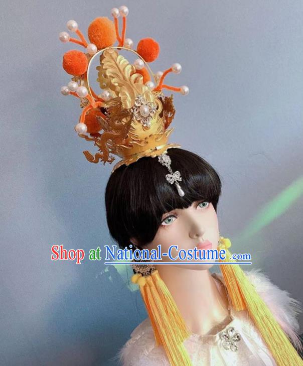 Chinese Handmade Classical Golden Crown Ancient Empress Hanfu Hair Accessories for Women