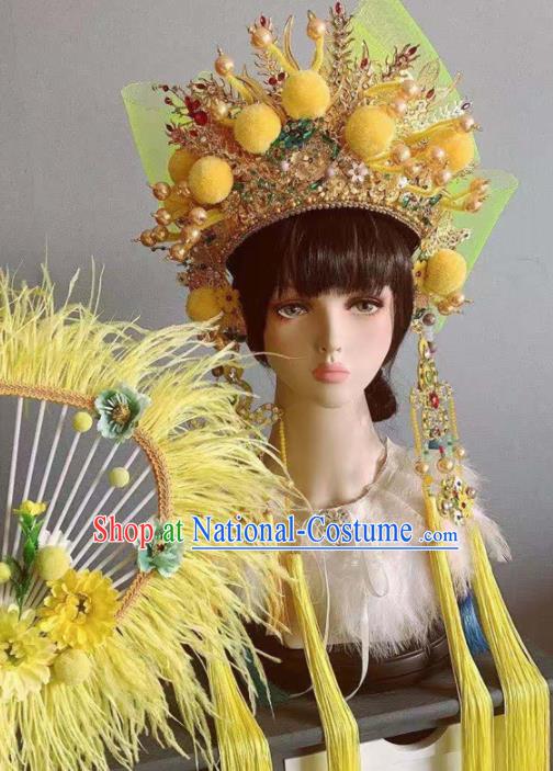 Chinese Handmade Classical Yellow Hat Royal Crown Ancient Empress Hanfu Hair Accessories for Women