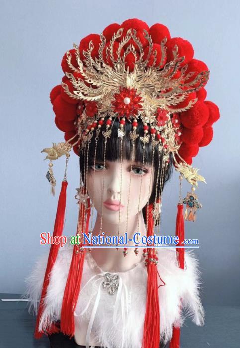 Chinese Handmade Classical Red Phoenix Coronet Hat Ancient Empress Hanfu Hair Accessories for Women