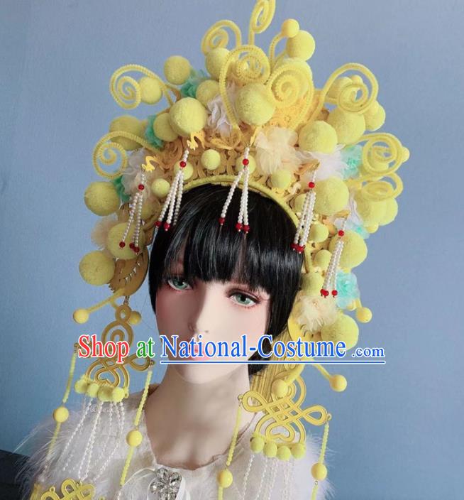 Chinese Handmade Classical Yellow Phoenix Coronet Hat Ancient Empress Hanfu Hair Accessories for Women