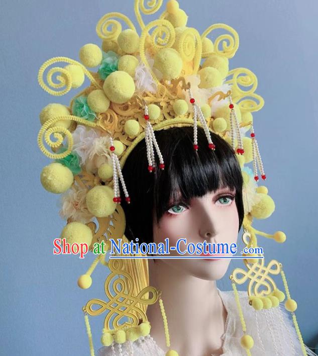 Chinese Handmade Classical Yellow Phoenix Coronet Hat Ancient Empress Hanfu Hair Accessories for Women