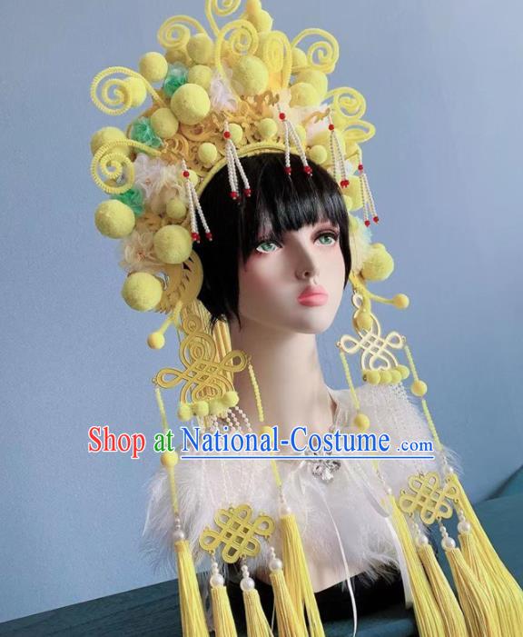 Chinese Handmade Classical Yellow Phoenix Coronet Hat Ancient Empress Hanfu Hair Accessories for Women