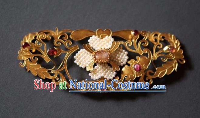 Chinese Traditional Hanfu Tang Dynasty Court Pearls Hair Crown Handmade Ancient Royal Princess Hair Accessories for Women