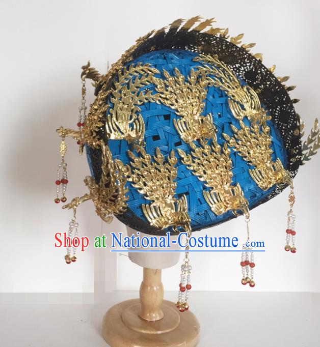 Chinese Handmade Qing Dynasty Court Queen Tassel Hat Phoenix Coronet Hat Ancient Empress Hair Accessories for Women