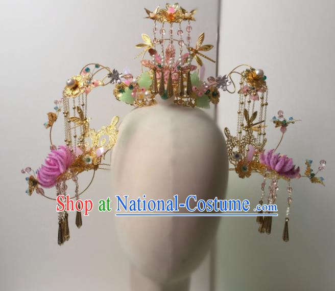 Chinese Traditional Hanfu Wedding Hairpins Golden Tassel Hair Crown Handmade Ancient Princess Hair Accessories for Women