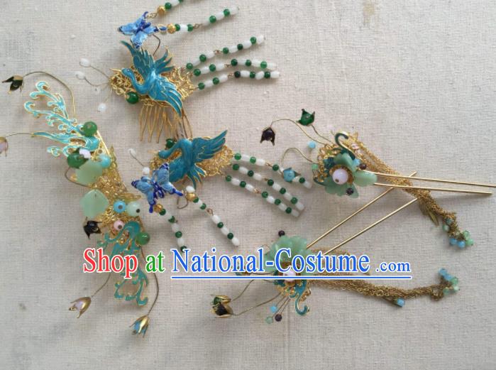 Chinese Traditional Hanfu Wedding Phoenix Hairpins Handmade Ancient Princess Hair Accessories for Women