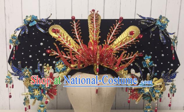 Chinese Handmade Qing Dynasty Imperial Consort Hat Red Phoenix Coronet Ancient Empress Hair Accessories for Women