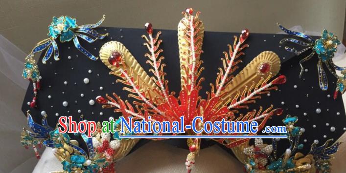 Chinese Handmade Qing Dynasty Imperial Consort Hat Red Phoenix Coronet Ancient Empress Hair Accessories for Women