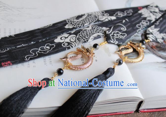 Chinese Traditional Hanfu Ming Dynasty Black Ribbon Dragon Headband Handmade Ancient Princess Hair Accessories for Women