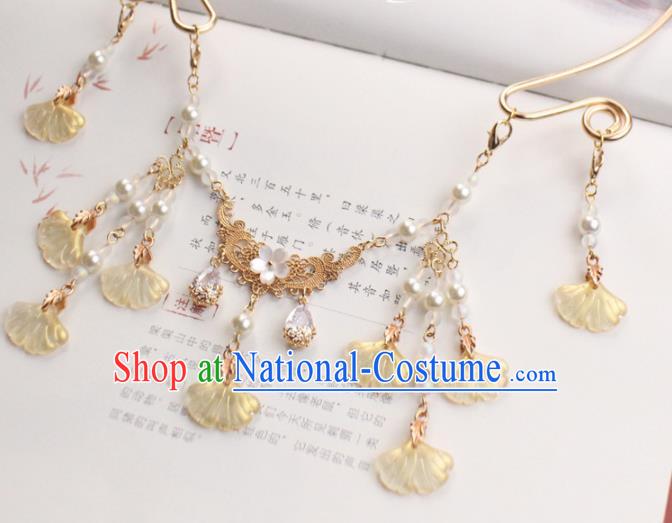 Chinese Traditional Hanfu Ginkgo Leaf Necklace Handmade Ancient Princess Necklet Accessories for Women