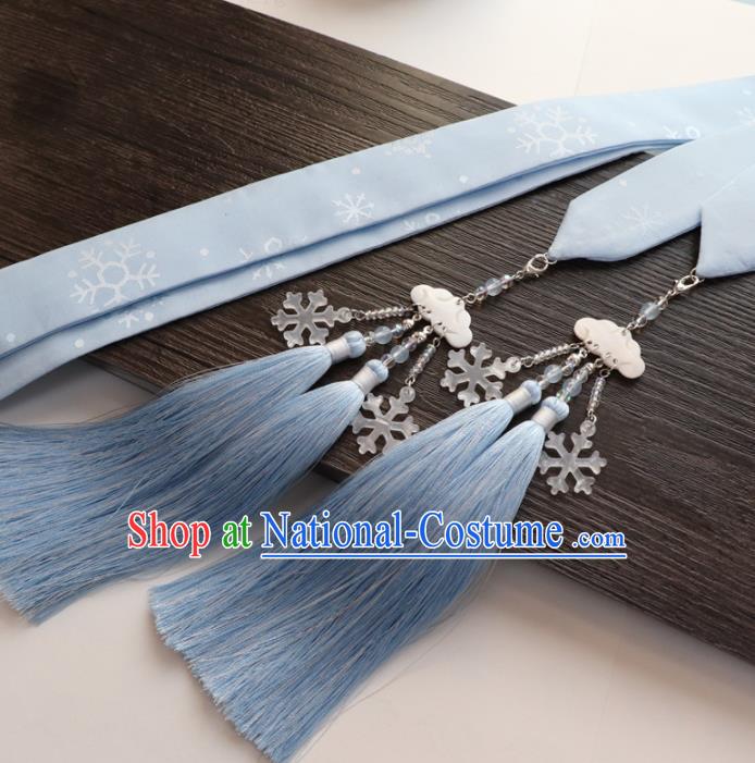 Chinese Traditional Hanfu Blue Ribbon Hairband Handmade Ancient Princess Hair Accessories for Women