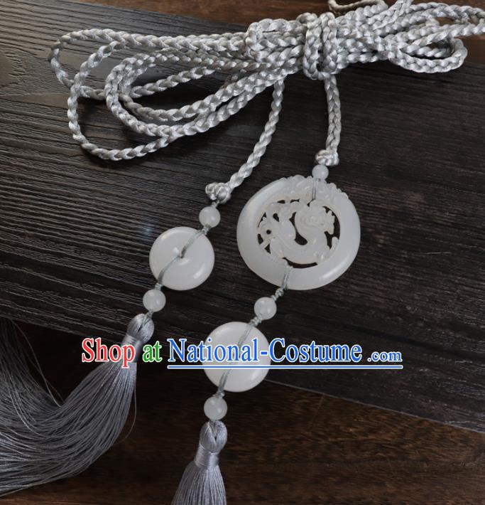 Chinese Traditional Ming Dynasty Jade Carving Dragon Waist Pendant Handmade Ancient Princess Belt Tassel Accessories for Women