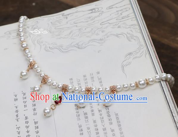 Chinese Traditional Hanfu Red Crystal Necklace Handmade Ancient Princess Necklet Accessories for Women