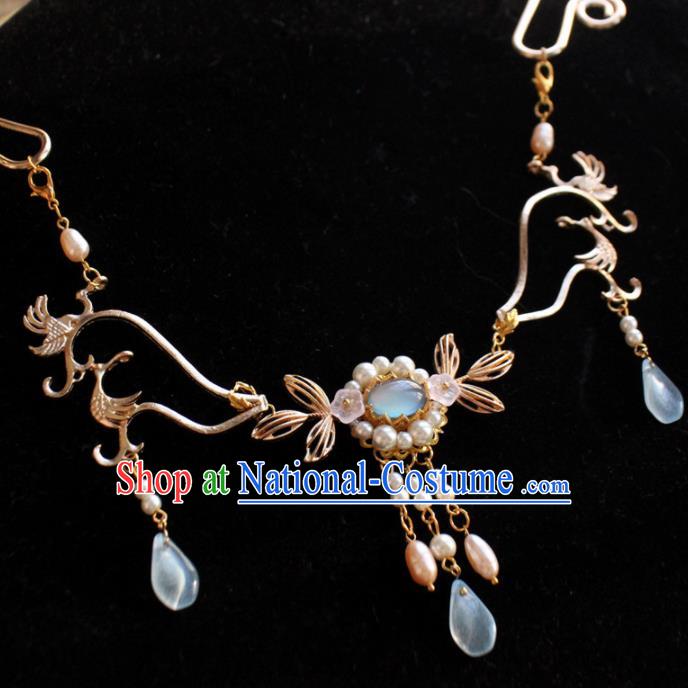 Chinese Traditional Hanfu Golden Crane Necklace Handmade Ancient Princess Necklet Accessories for Women