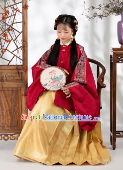 Traditional Chinese Ming Dynasty Nobility Lady Red Blouse Ancient Royal Infanta Historical Costume for Women