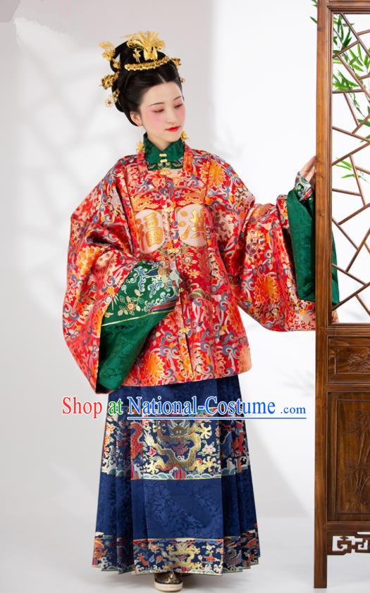 Traditional Chinese Ming Dynasty Palace Queen Wedding Red Dress Ancient Empress Historical Costumes for Women