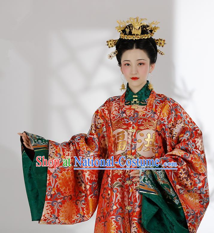 Traditional Chinese Ming Dynasty Palace Queen Wedding Red Dress Ancient Empress Historical Costumes for Women