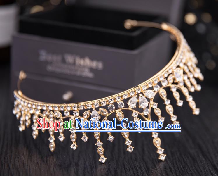 Top Handmade Wedding Bride Crystal Golden Royal Crown Baroque Princess Hair Accessories for Women