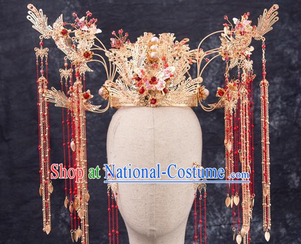 Traditional Chinese Handmade Wedding Tassel Phoenix Coronet Ancient Bride Hair Accessories for Women