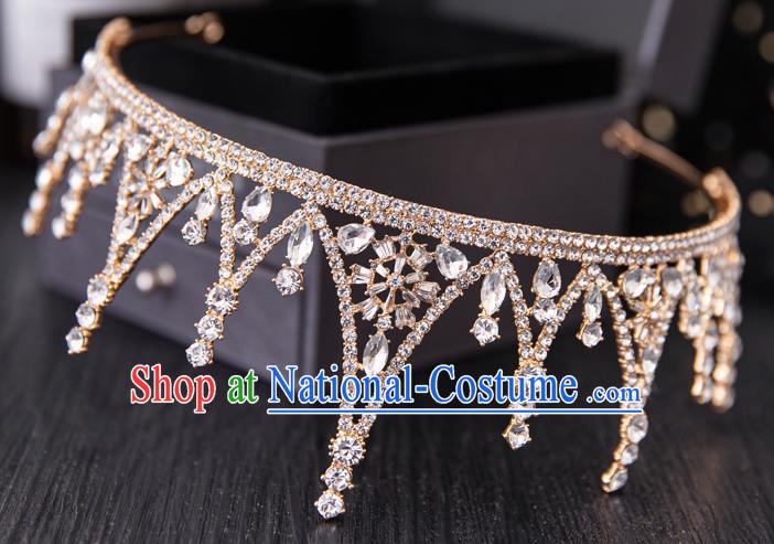 Top Handmade Wedding Bride Golden Crystal Royal Crown Baroque Princess Hair Accessories for Women