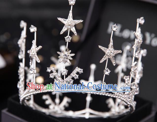 Top Handmade Wedding Bride Crystal Star Round Royal Crown Baroque Princess Hair Accessories for Women