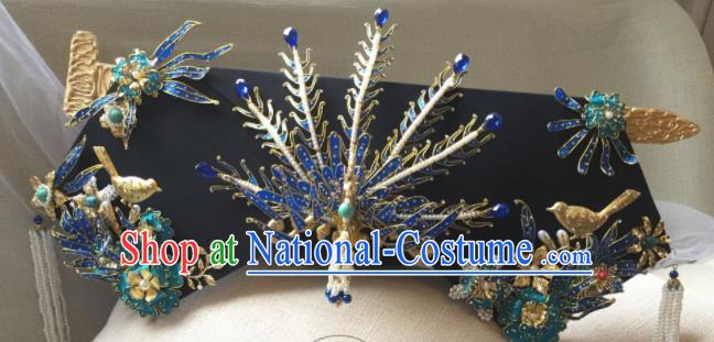 Chinese Handmade Qing Dynasty Cloisonne Phoenix Hairpins Hat Ancient Manchu Imperial Consort Hair Accessories for Women