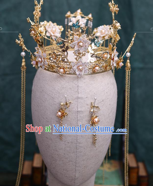 Traditional Chinese Wedding Retro Phoenix Coronet Hairpins Handmade Ancient Bride Hair Accessories for Women