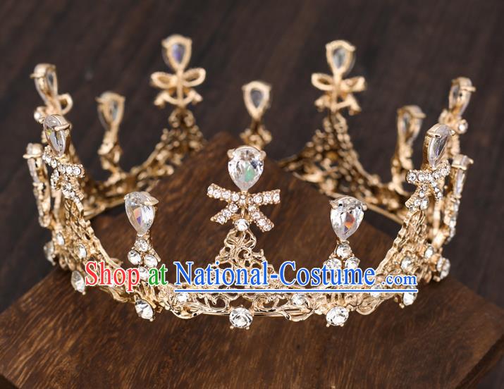 Top Handmade Wedding Bride Crystal Bowknot Golden Royal Crown Baroque Princess Hair Accessories for Women