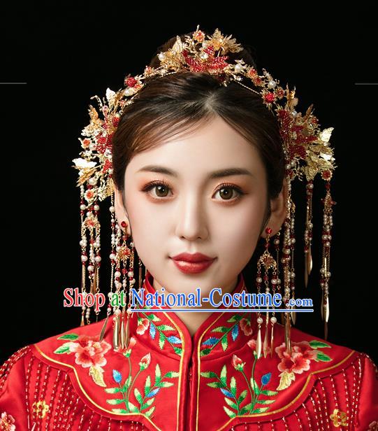 Traditional Chinese Wedding Red Star Hair Clasp Hairpins Handmade Ancient Bride Hair Accessories for Women