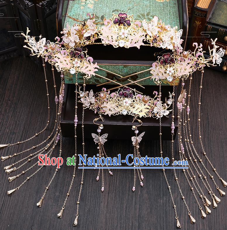 Traditional Chinese Wedding Pink Horn Hair Clasp Hairpins Handmade Ancient Bride Hair Accessories for Women