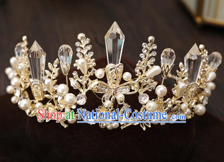 Top Handmade Wedding Bride Golden Royal Crown Baroque Queen Hair Accessories for Women